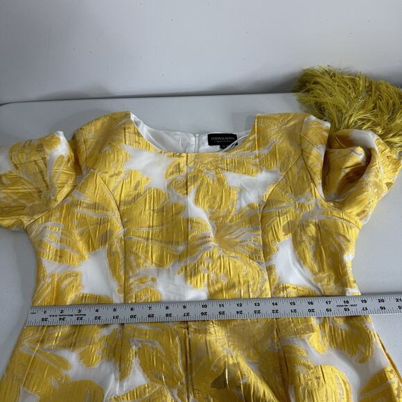 Giovanna Signature Dress Womens 18 Yellow Fringe Floral Jacquard Shift Cocktail - Picture 12 of 15